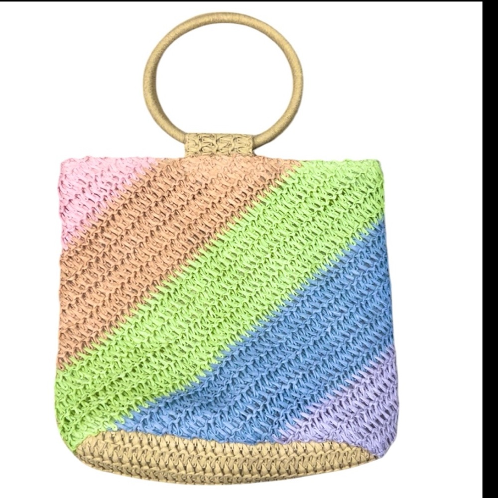 Pastel Crochet Raffia Wrist Handbag Tote Bag Travel NWOT